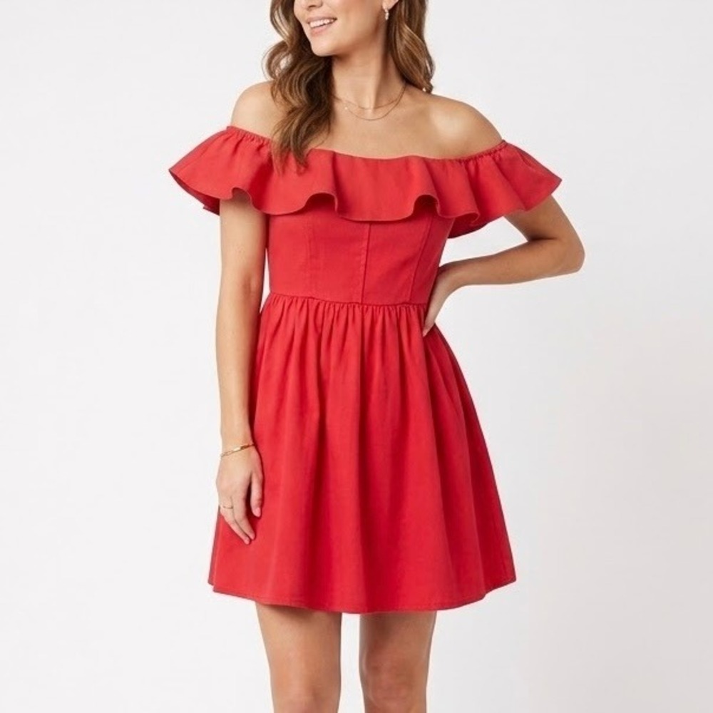 Apiece Apart Novella Maria Off the Shoulder Mini Dress Poppy Red Ruffle Size 4